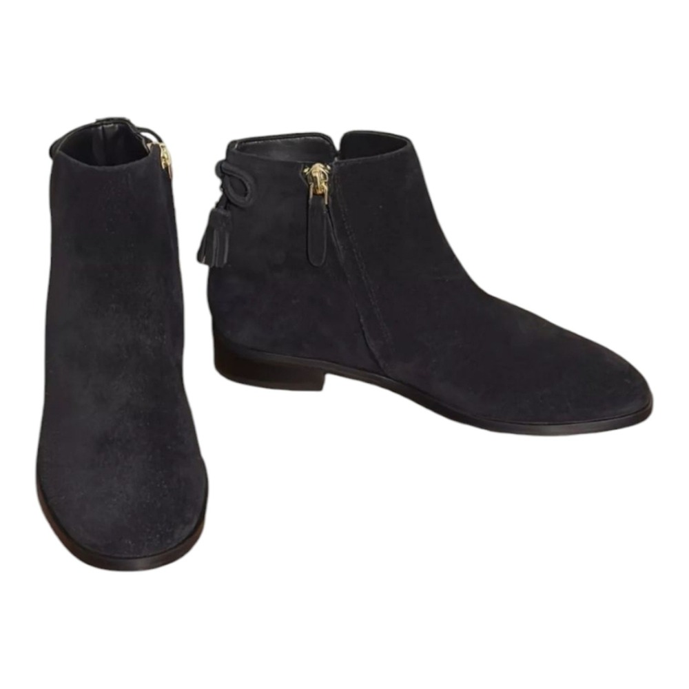 KATE SPADE Saddle Bootie Black Suede Ankle Boots Sz Side Zip 7 B Tassle $248